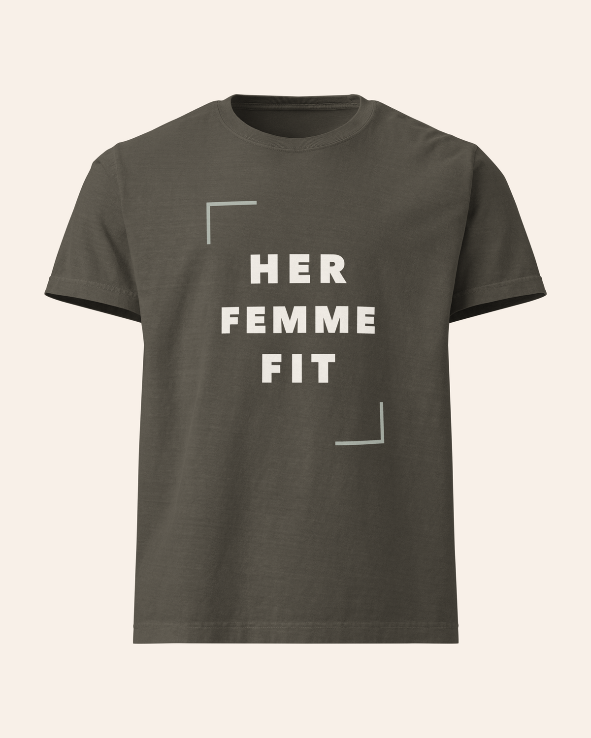 HFF Signature oversized garment-dyed T-shirt in Washed Charcoal with ivory HER FEMME FIT graphic