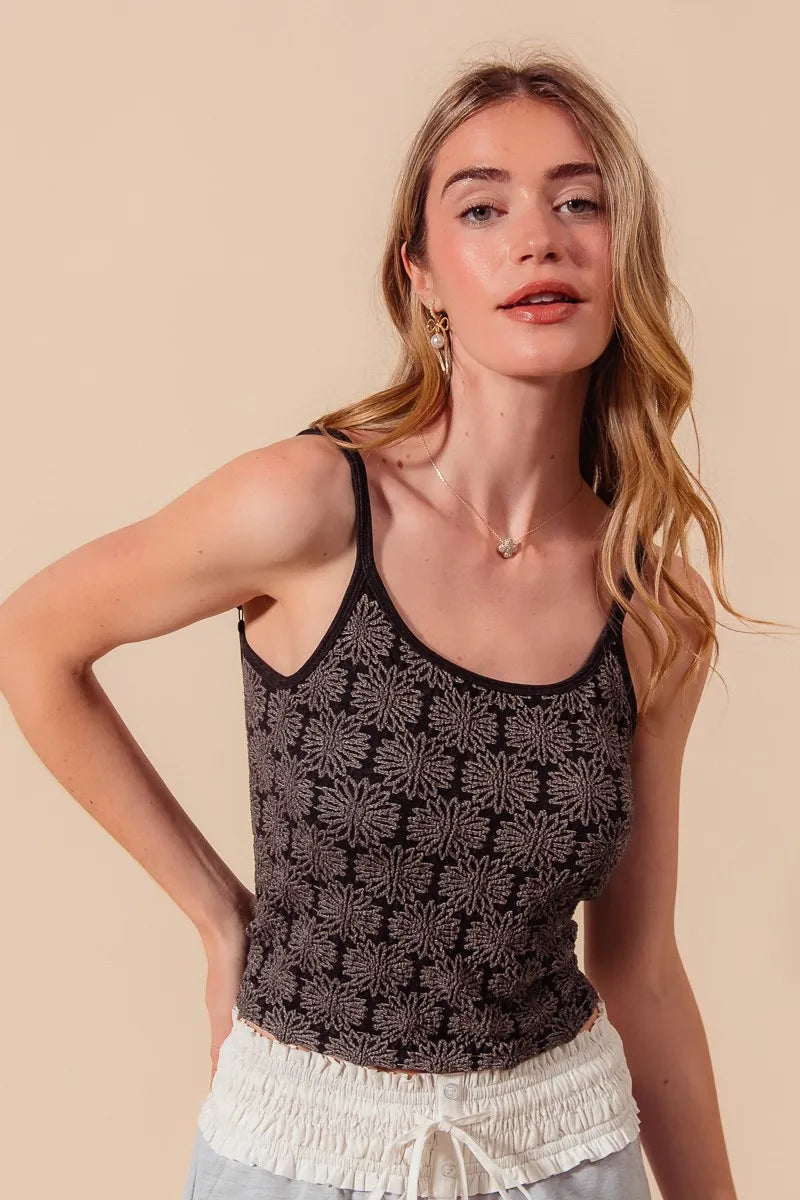 Her Femme Fit Floral Perforated Seamless Tank in Charcoal, detail view 3