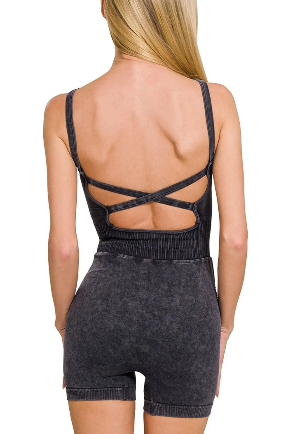 Her Femme Fit Sports Romper in Black, detail view 2