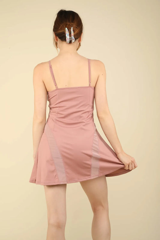 Her Femme Fit Mesh Panel Tennis Dress in Mauve, alternate view