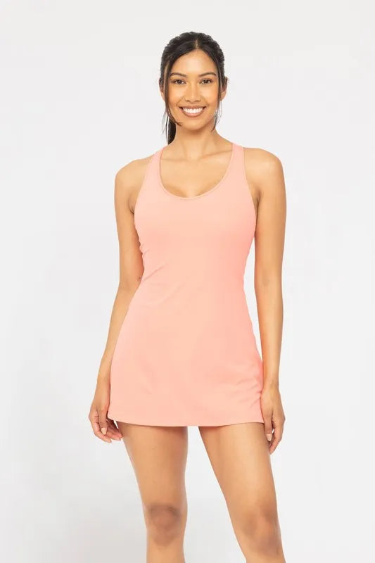 Her Femme Fit Twist Racerback Active Dress in Watermelon, alternate view