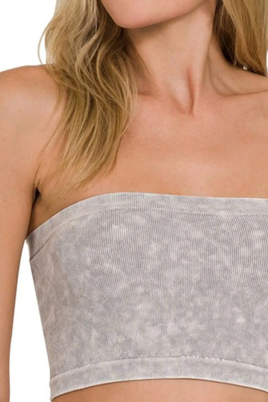 Her Femme Fit Washed Ribbed Tube Top in Light Grey, alternate view