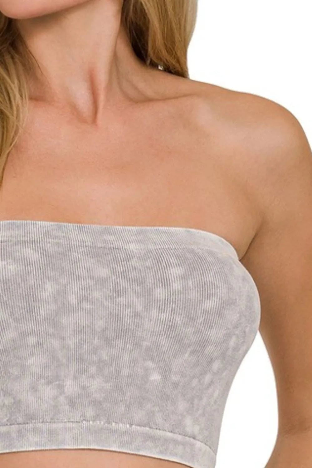 Her Femme Fit Washed Ribbed Tube Top in Light Grey, detail view 2