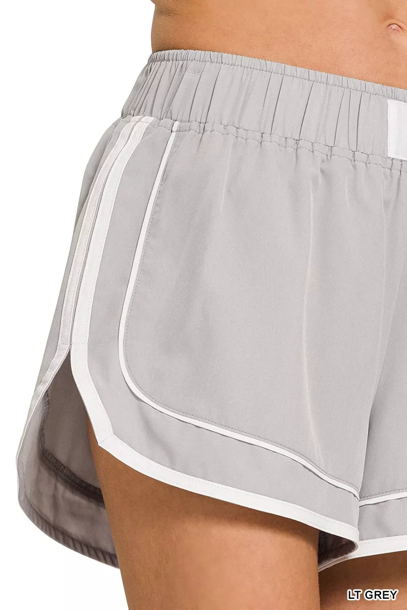 Her Femme Fit Lined Dolphin Shorts in Light Grey, detail view 3