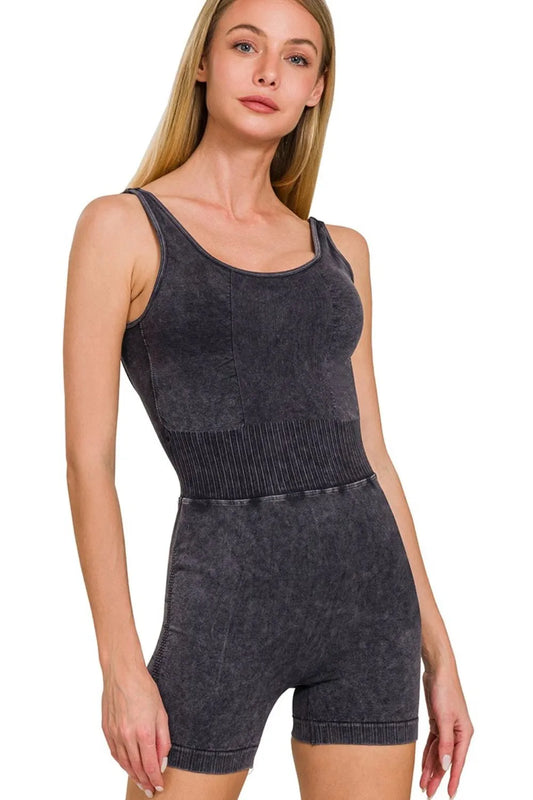 Woman wearing the Her Femme Fit Sports Romper in Black