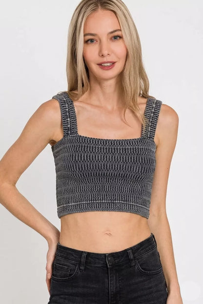 Her Femme Fit Stone Washed Seamless Bra Top in Black, detail view 2