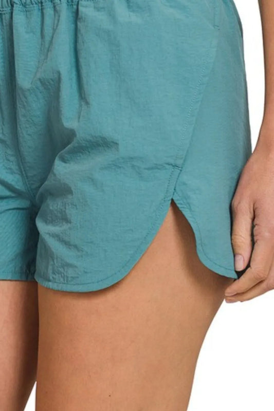 Her Femme Fit Windbreaker Running Shorts in Dusty Teal, alternate view