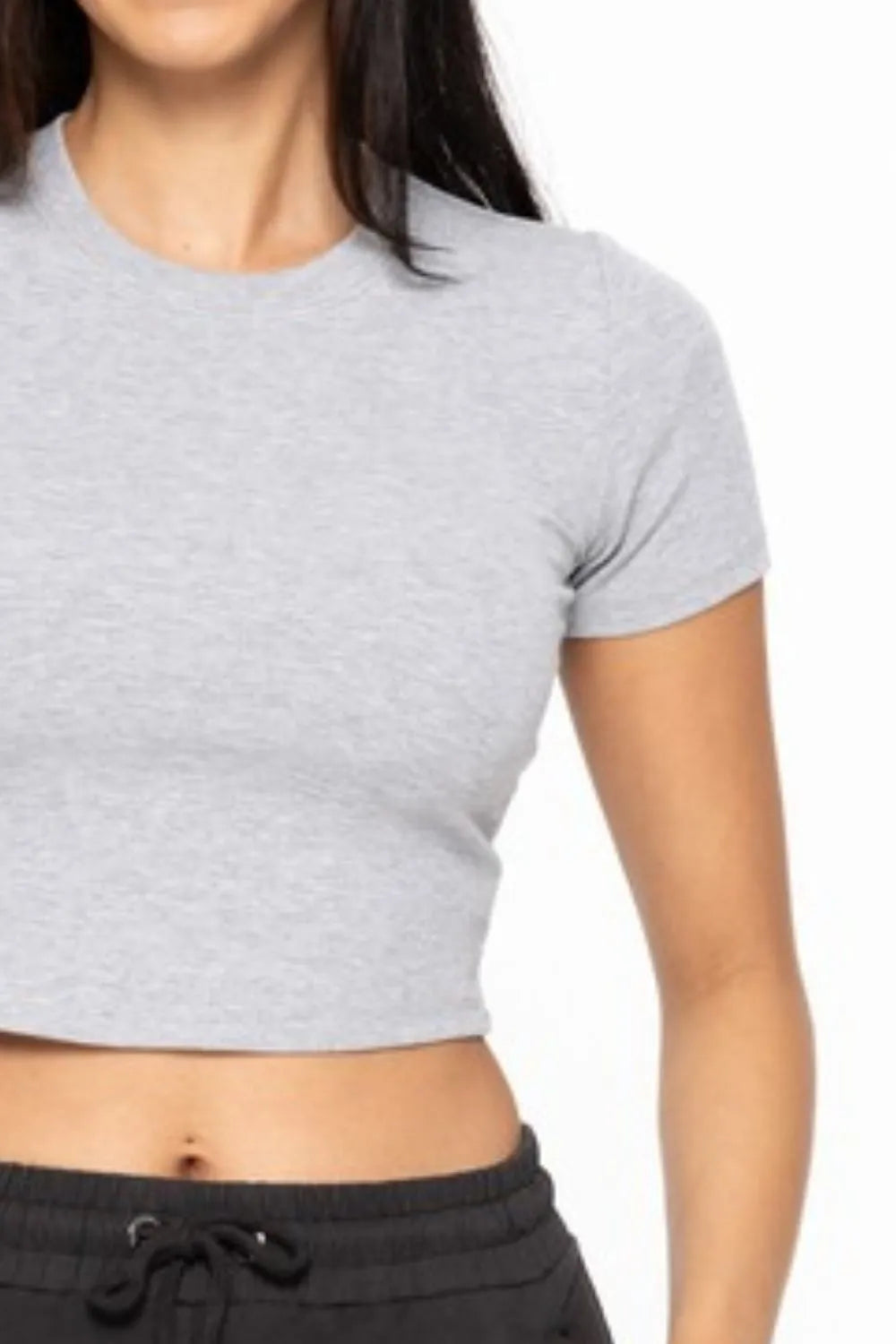 Her Femme Fit Micro-Ribbed Cropped Tee in Heather Grey, detail view 2