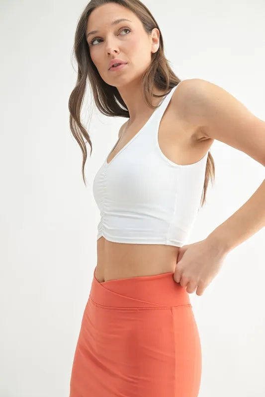 Her Femme Fit Ruched Front Active Tank in White, alternate view