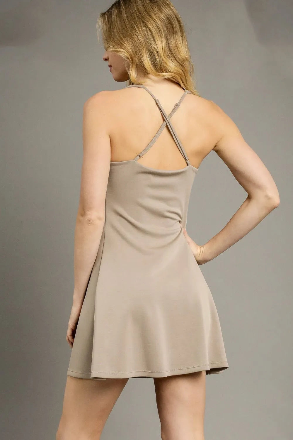 Her Femme Fit Crisscross Square Neck Active Dress in Khaki, detail view 2