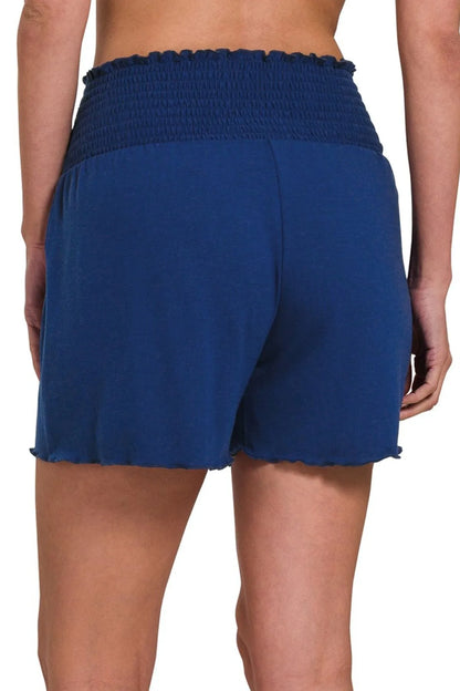 Her Femme Fit Smocked Waist Everyday Shorts in Navy, detail view 2