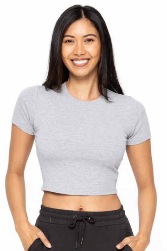 Her Femme Fit Micro-Ribbed Cropped Tee in Heather Grey, alternate view