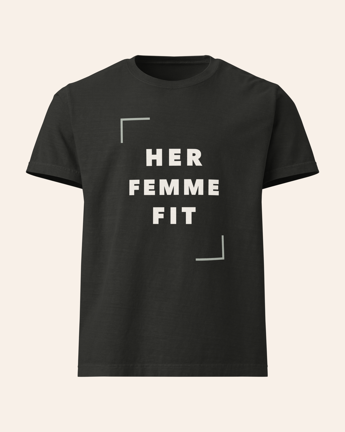 HFF Signature oversized garment-dyed T-shirt in Washed Black with ivory HER FEMME FIT graphic